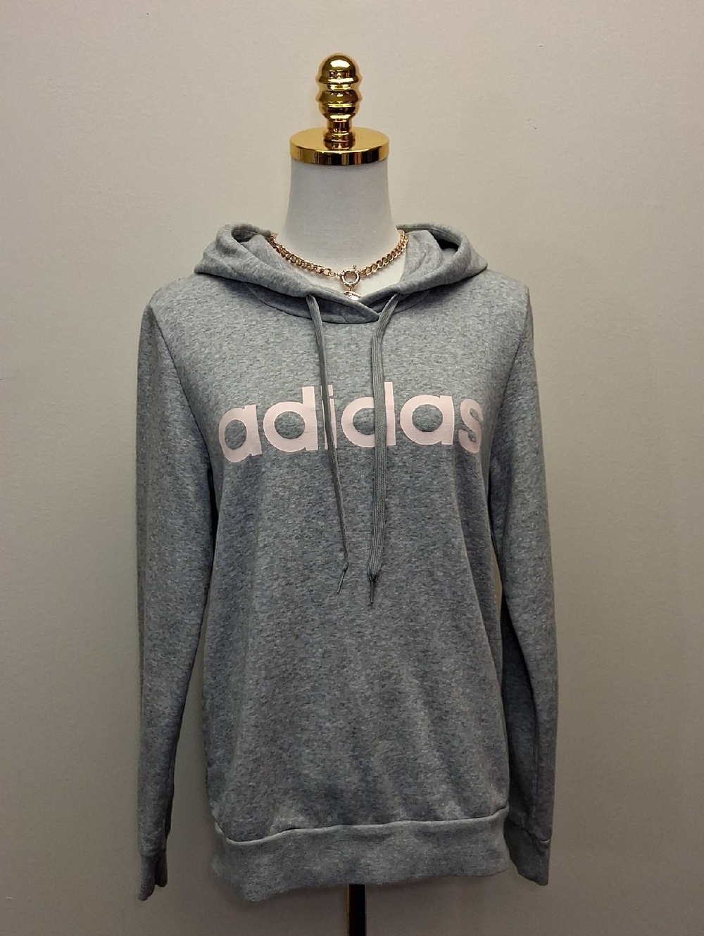 Adidas Gray Pullover Hoodie Pink Logo Sweatshirt Size Medium